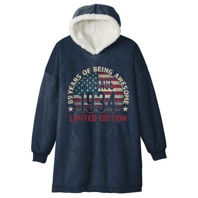 89th Birthday Gift Vintage 1934 89 Years Old Usa Flag Cool Gift Hooded Wearable Blanket