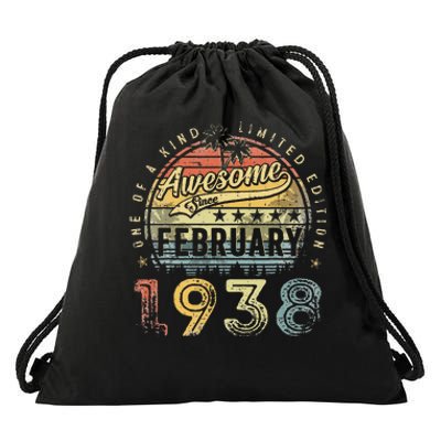 85th Birthday Gift Awesome Since February 1938 85 Year Old Drawstring Bag