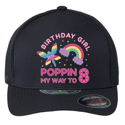 8th Birthday Girl Fairy Rainbow Flexfit Unipanel Trucker Cap