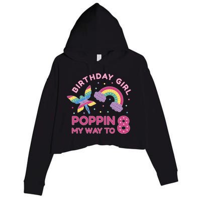 8th Birthday Girl Fairy Rainbow Crop Fleece Hoodie