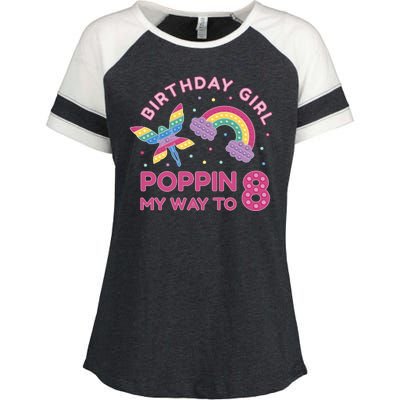 8th Birthday Girl Fairy Rainbow Enza Ladies Jersey Colorblock Tee