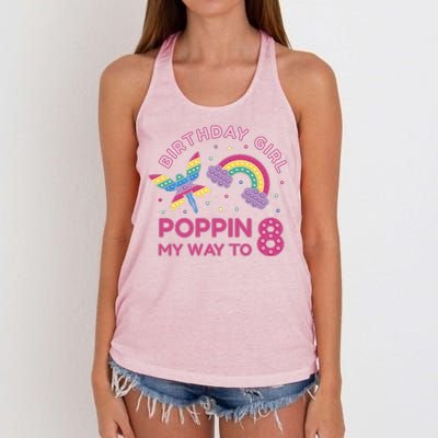 8th Birthday Girl Fairy Rainbow Women's Knotted Racerback Tank