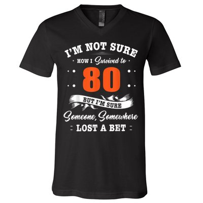 80th Birthday Gifts I Survived 80 Years Old Funny TZ2 V-Neck T-Shirt