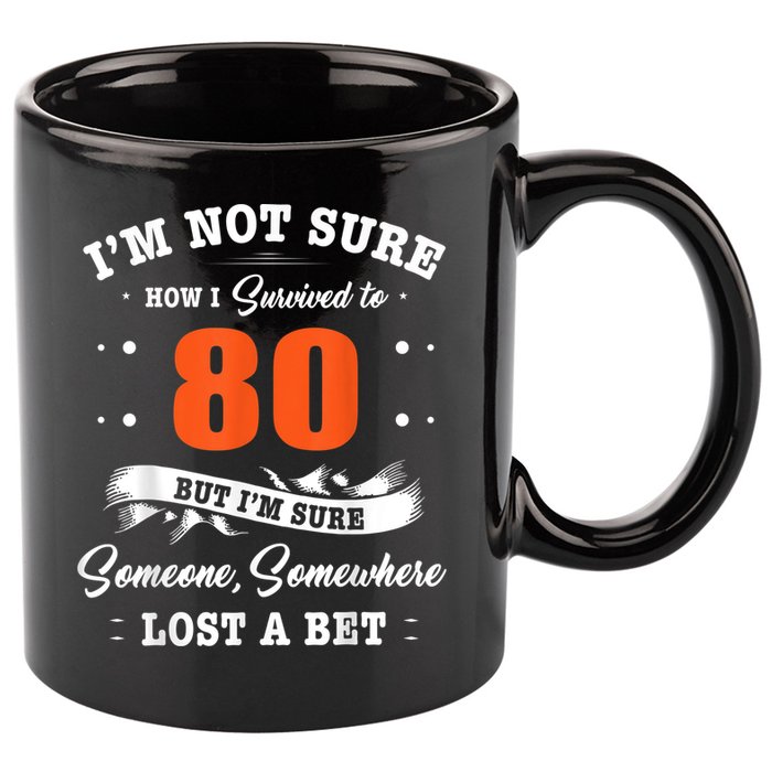 80th Birthday Gifts I Survived 80 Years Old Funny TZ2 11oz C Handle Ceramic Mug