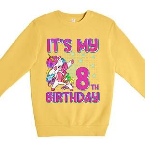 8th Birthday Girl Unicorn Eight Year Old Premium Crewneck Sweatshirt