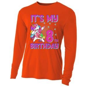 8th Birthday Girl Unicorn Eight Year Old Cooling Performance Long Sleeve Crew