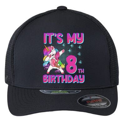 8th Birthday Girl Unicorn Eight Year Old Flexfit Unipanel Trucker Cap