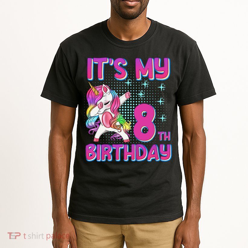 8th Birthday Girl Unicorn Eight Year Old Tall T-Shirt