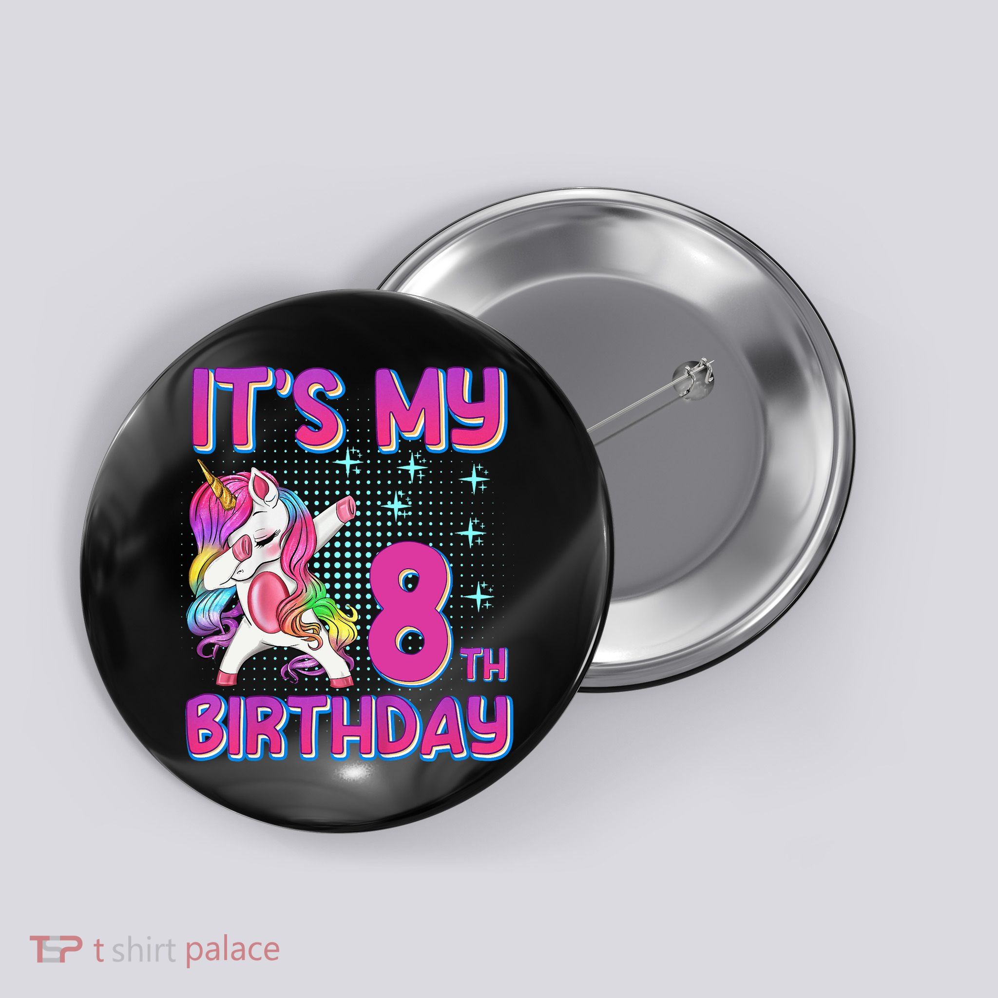 8th Birthday Girl Unicorn Eight Year Old Button