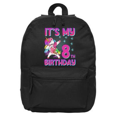 8th Birthday Girl Unicorn Eight Year Old 16 in Basic Backpack