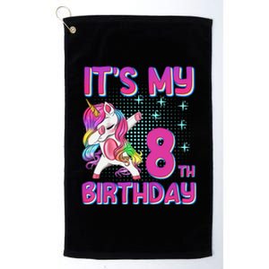 8th Birthday Girl Unicorn Eight Year Old Platinum Collection Golf Towel