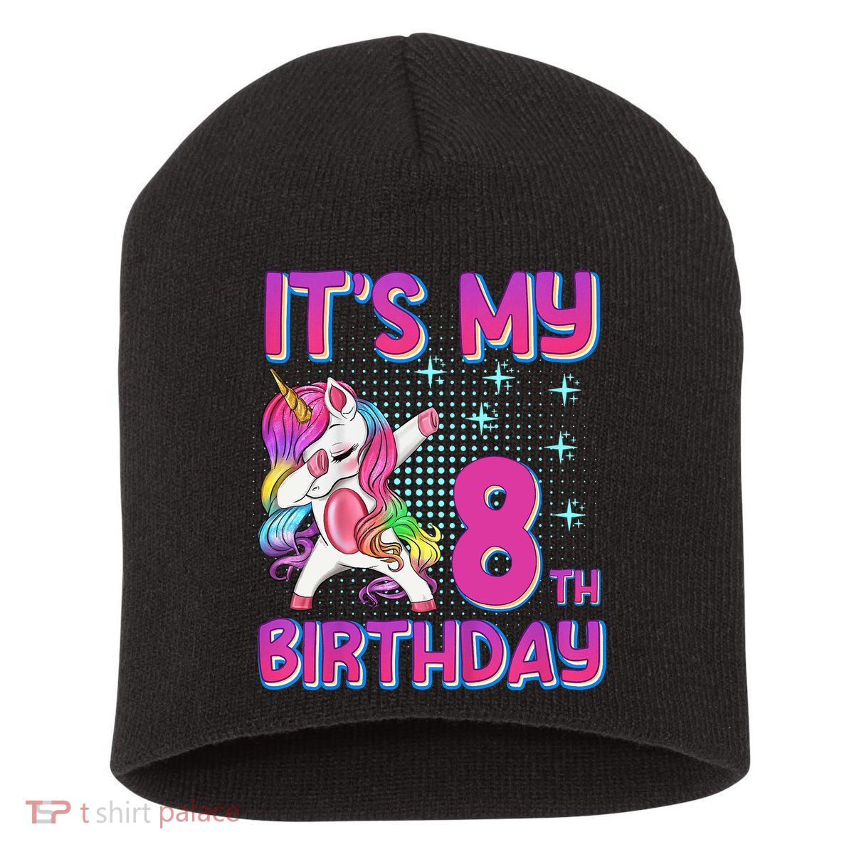 8th Birthday Girl Unicorn Eight Year Old Short Acrylic Beanie