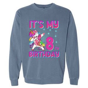 8th Birthday Girl Unicorn Eight Year Old Garment-Dyed Sweatshirt