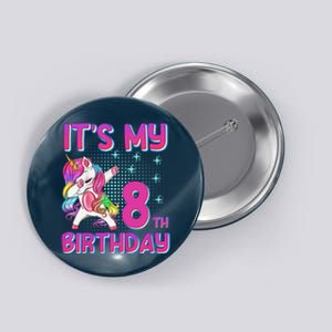 8th Birthday Girl Unicorn Eight Year Old Button