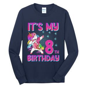 8th Birthday Girl Unicorn Eight Year Old Tall Long Sleeve T-Shirt