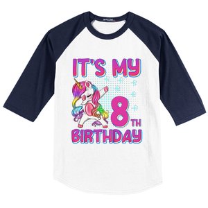 8th Birthday Girl Unicorn Eight Year Old Baseball Sleeve Shirt