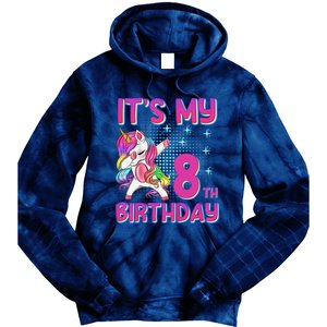 8th Birthday Girl Unicorn Eight Year Old Tie Dye Hoodie