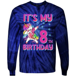 8th Birthday Girl Unicorn Eight Year Old Tie-Dye Long Sleeve Shirt