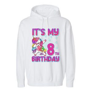 8th Birthday Girl Unicorn Eight Year Old Garment-Dyed Fleece Hoodie