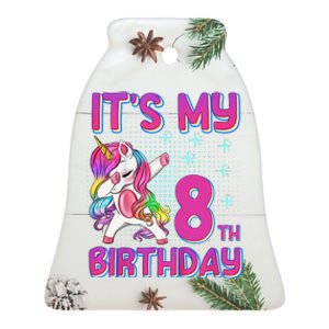 8th Birthday Girl Unicorn Eight Year Old Ceramic Bell Ornament