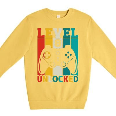 8th Birthday Gaming Gift, Gaming Birthday Level 8 Unlocked Premium Crewneck Sweatshirt