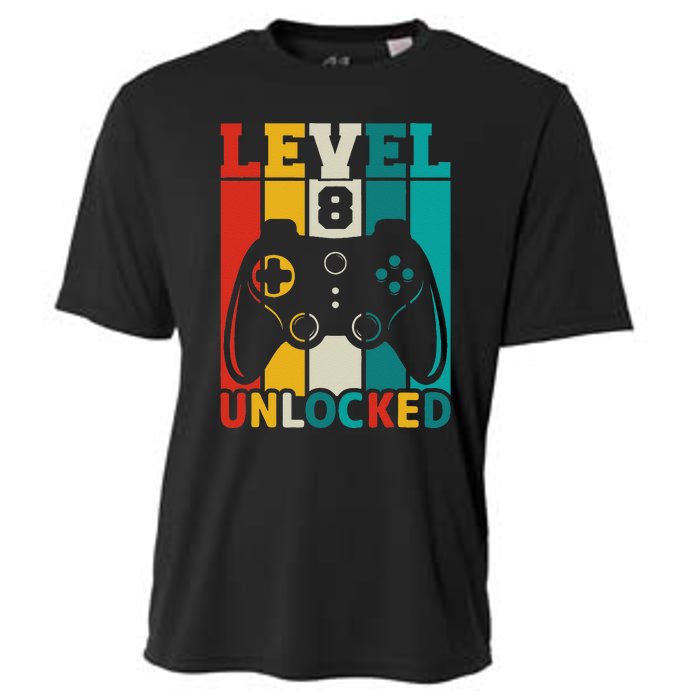 8th Birthday Gaming Gift, Gaming Birthday Level 8 Unlocked Cooling Performance Crew T-Shirt