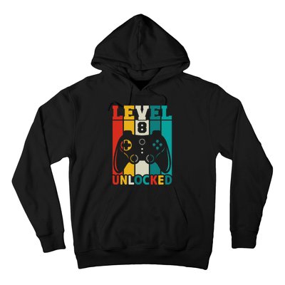 8th Birthday Gaming Gift, Gaming Birthday Level 8 Unlocked Hoodie