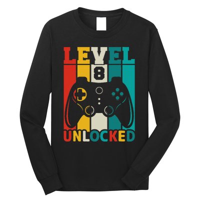 8th Birthday Gaming Gift, Gaming Birthday Level 8 Unlocked Long Sleeve Shirt