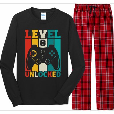 8th Birthday Gaming Gift, Gaming Birthday Level 8 Unlocked Long Sleeve Pajama Set