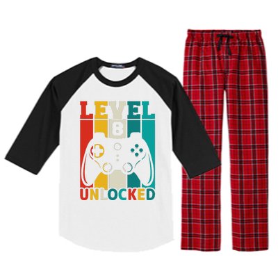 8th Birthday Gaming Gift, Gaming Birthday Level 8 Unlocked Raglan Sleeve Pajama Set