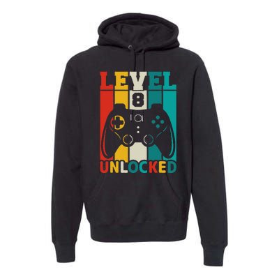 8th Birthday Gaming Gift, Gaming Birthday Level 8 Unlocked Premium Hoodie