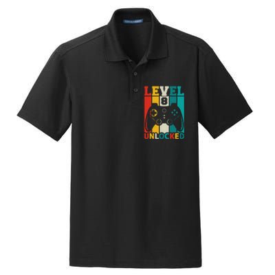 8th Birthday Gaming Gift, Gaming Birthday Level 8 Unlocked Dry Zone Grid Polo