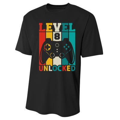 8th Birthday Gaming Gift, Gaming Birthday Level 8 Unlocked Performance Sprint T-Shirt