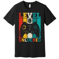 8th Birthday Gaming Gift, Gaming Birthday Level 8 Unlocked Premium T-Shirt