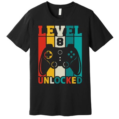 8th Birthday Gaming Gift, Gaming Birthday Level 8 Unlocked Premium T-Shirt