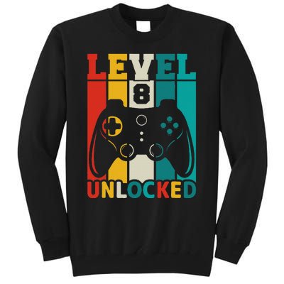 8th Birthday Gaming Gift, Gaming Birthday Level 8 Unlocked Tall Sweatshirt