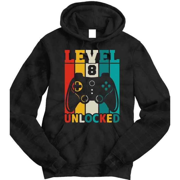 8th Birthday Gaming Gift, Gaming Birthday Level 8 Unlocked Tie Dye Hoodie