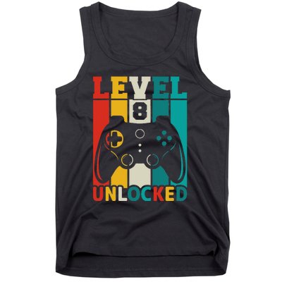 8th Birthday Gaming Gift, Gaming Birthday Level 8 Unlocked Tank Top