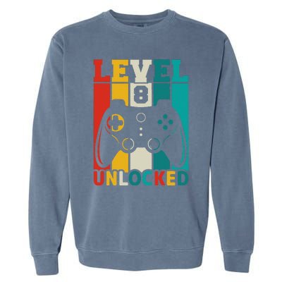 8th Birthday Gaming Gift, Gaming Birthday Level 8 Unlocked Garment-Dyed Sweatshirt