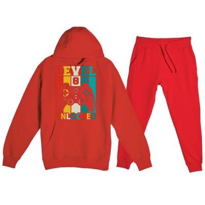 8th Birthday Gaming Gift, Gaming Birthday Level 8 Unlocked Premium Hooded Sweatsuit Set