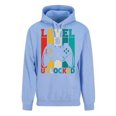 8th Birthday Gaming Gift, Gaming Birthday Level 8 Unlocked Unisex Surf Hoodie