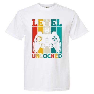 8th Birthday Gaming Gift, Gaming Birthday Level 8 Unlocked Garment-Dyed Heavyweight T-Shirt