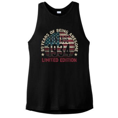 89th Birthday Gift Vintage 1934 89 Years Old Usa Flag Meaningful Gift Ladies PosiCharge Tri-Blend Wicking Tank