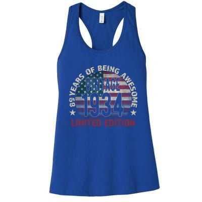 89th Birthday Gift Vintage 1934 89 Years Old Usa Flag Meaningful Gift Women's Racerback Tank