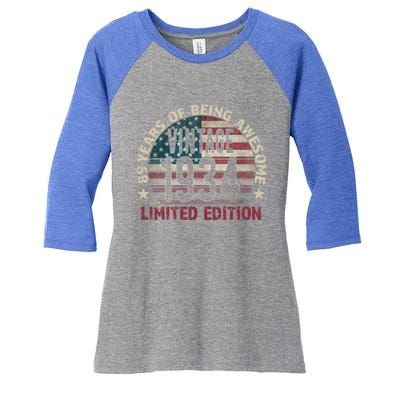 89th Birthday Gift Vintage 1934 89 Years Old Usa Flag Meaningful Gift Women's Tri-Blend 3/4-Sleeve Raglan Shirt