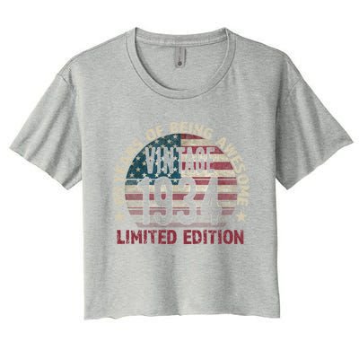 89th Birthday Gift Vintage 1934 89 Years Old Usa Flag Meaningful Gift Women's Crop Top Tee