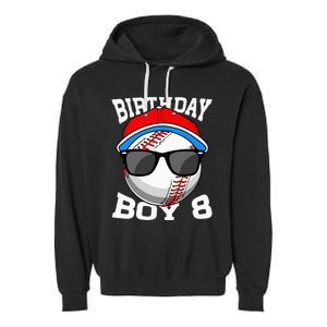 8th Birthday Gift Baseball Player 8 Years Old Garment-Dyed Fleece Hoodie