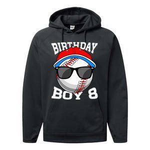 8th Birthday Gift Baseball Player 8 Years Old Performance Fleece Hoodie