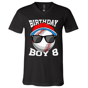 8th Birthday Gift Baseball Player 8 Years Old V-Neck T-Shirt