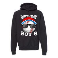 8th Birthday Gift Baseball Player 8 Years Old Premium Hoodie